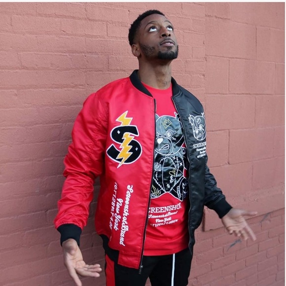 Black Red Streetwear Print Mens Zip Up Jacket